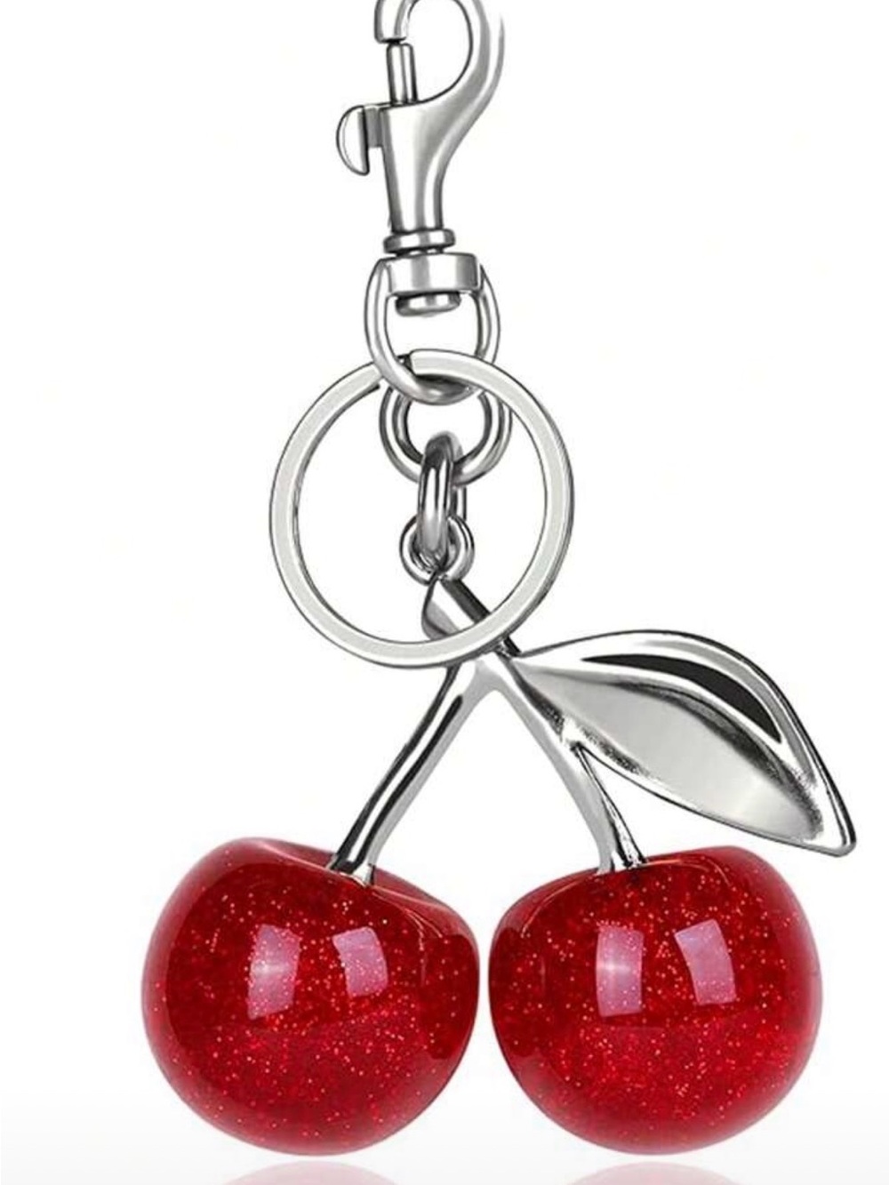 Red Cherry Glitter Keychain Charm